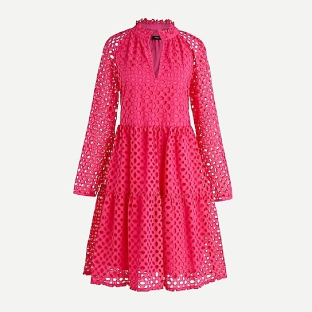 NWT J. Crew relaxed tiered Pink Embroidered Eyelet Dress SZ: SM